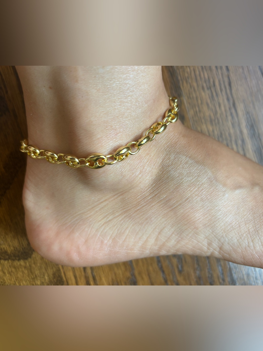 14k yellow Gold Plated Puffy Puffed Anchor Mariner Link Chain anklet 8mm wide